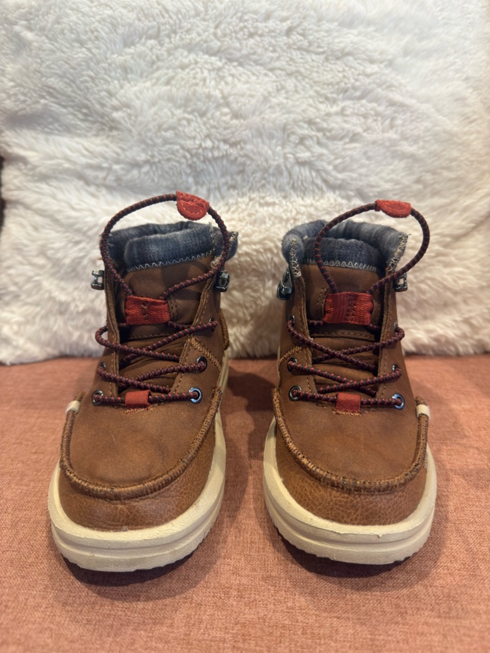 Kids Brown Weatherproof Leather-Style Lace-Up Boots